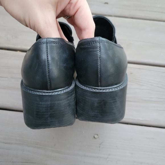 Vintage 90s y2k Bratz Black Leather Oxford Chunky Heel Preppy Academia Loafers 7 - Picture 4 of 8